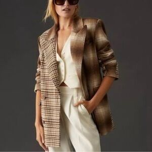 Avec Les Filles Mixed Brown Plaid Boxy Blazer
